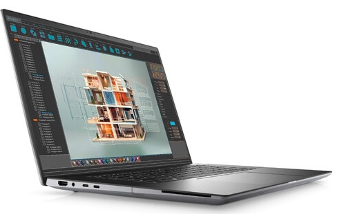 Side-facing picture of dell mobile precision laptop with screen open.