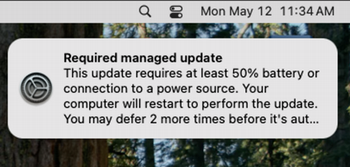 Prompt for the required managed update on the Sequoia OS